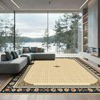 Crimson Navy Floral Border Medallion Rug