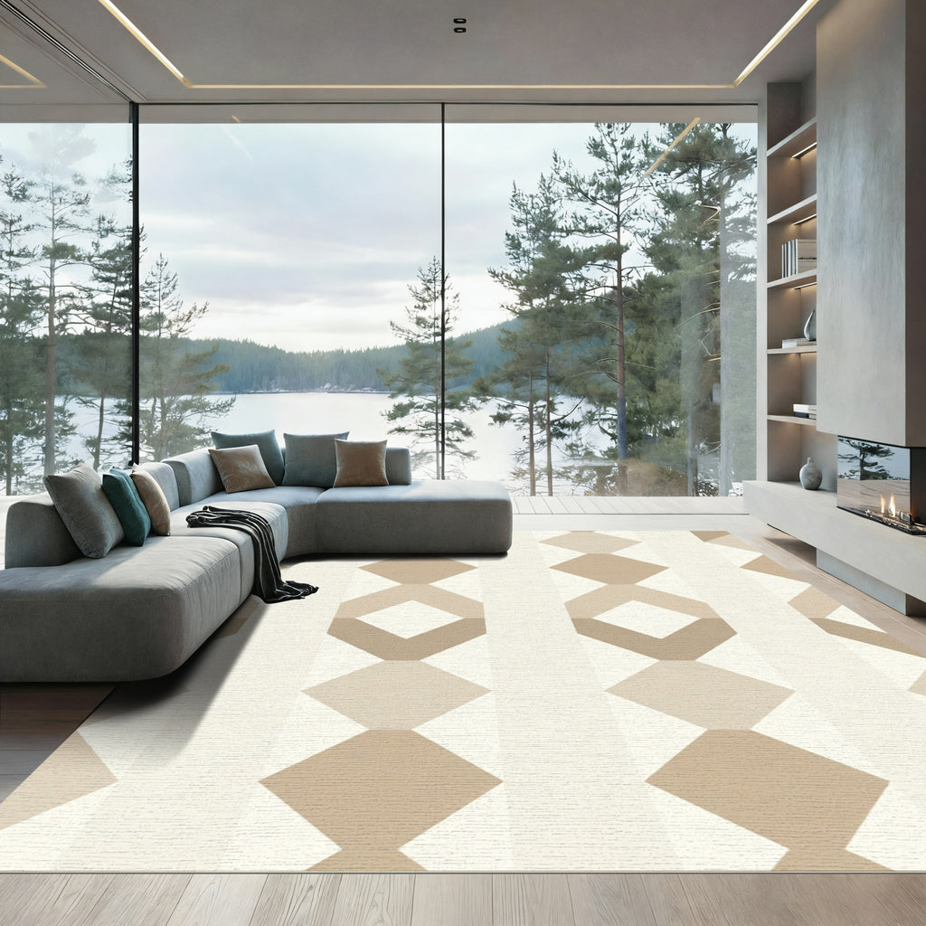 Neutral Geometric Diamond Stripe Rug