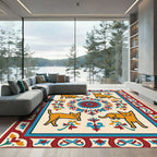 Golden Cats Central Medallion Border Rug