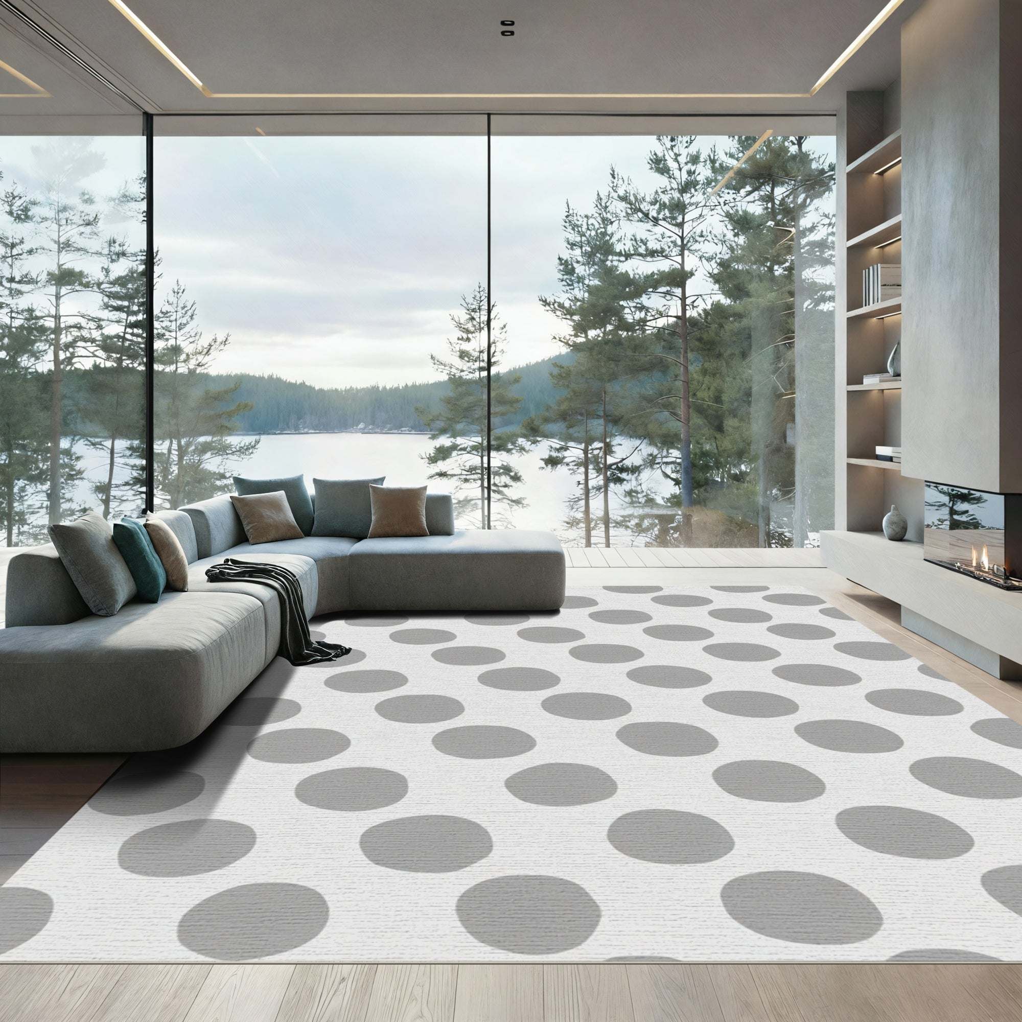 Gray Polka Dot Diagonal Pattern Rug