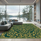Deep Emerald Golden Ornate Scrollwork Rug