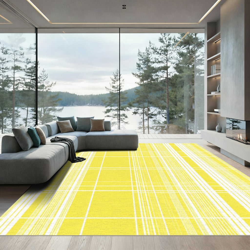 Yellow White Gridlines Tartan Rug