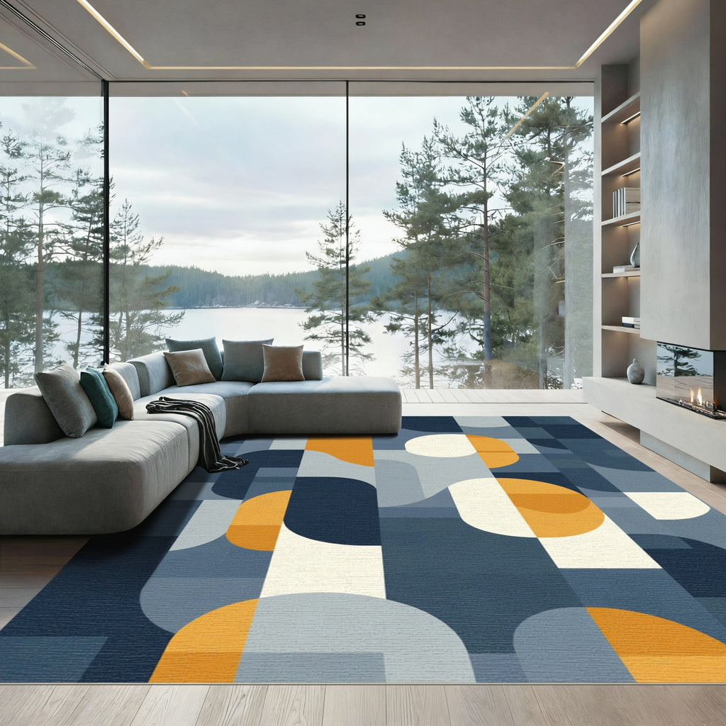 Mid Century Modern Geometric Waves Rug