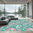 Pink Teal Abstract Flowing Orchid Rug