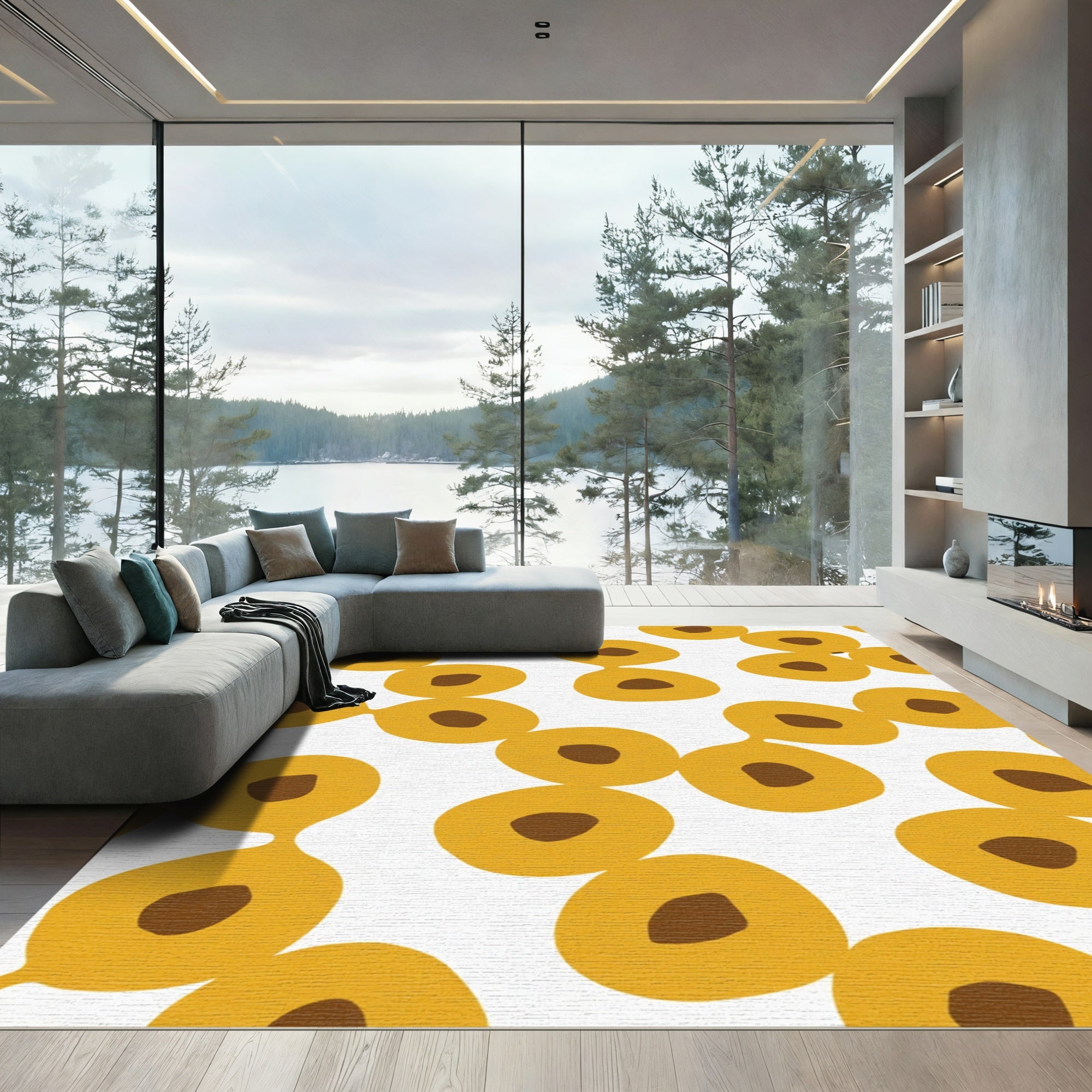 Golden Ochre Abstract Circles Rug