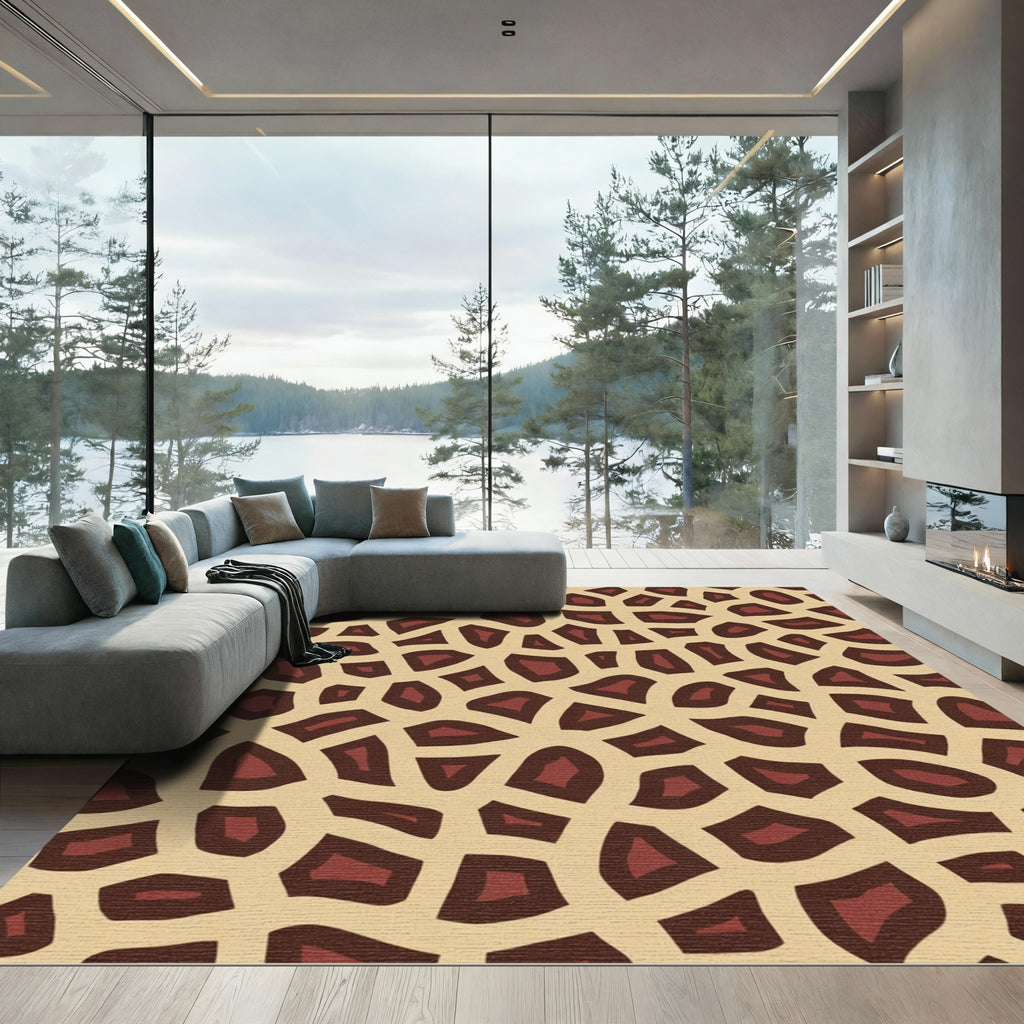 Tan Red Giraffe Spots Pattern Rug