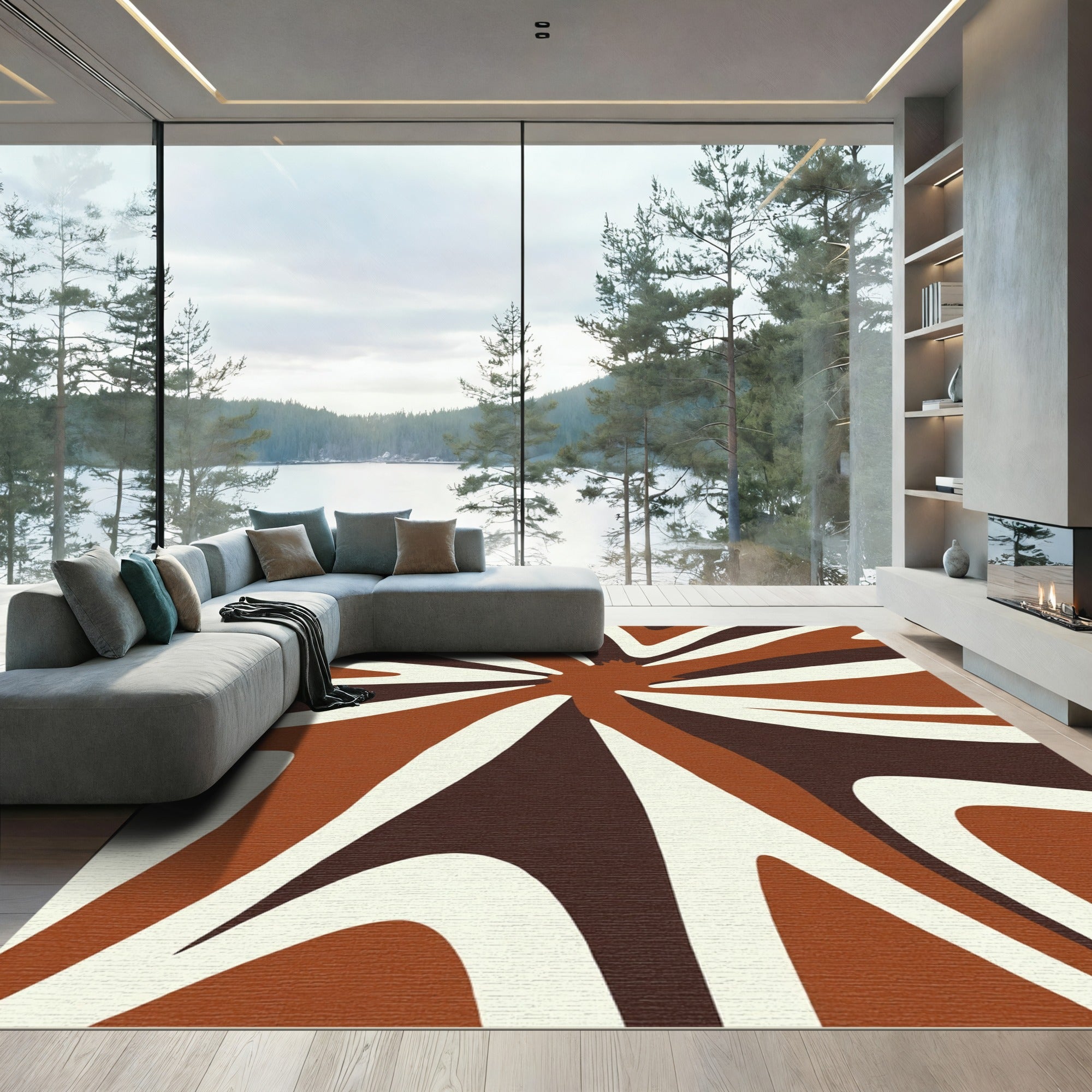 Vibrant Rusty Swirl Sunburst Rug