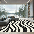 Modern Black Cream Wavy Stripes Rug