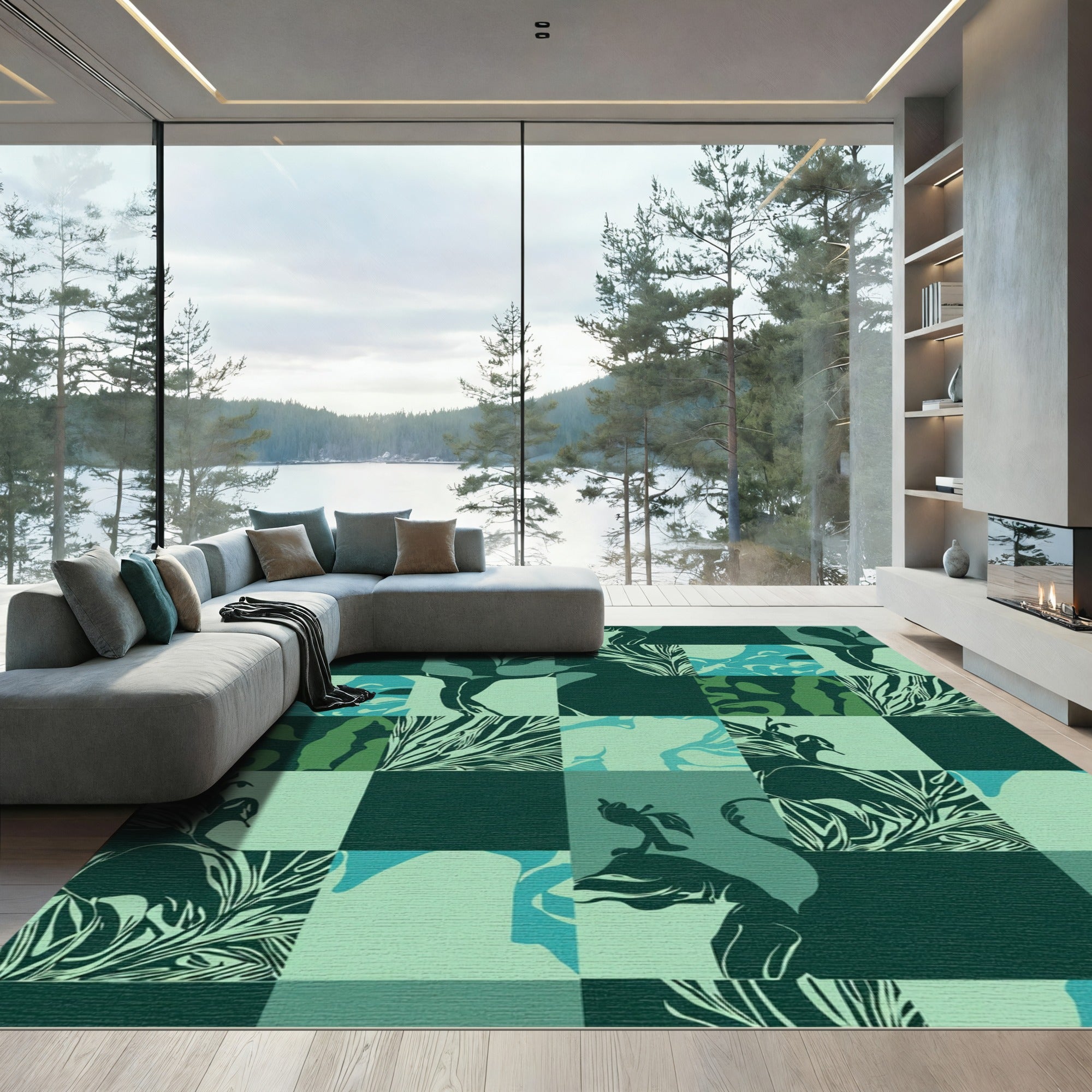 Emerald Green Floral Patchwork Rug