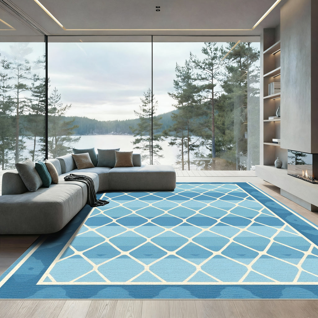 Coastal Blue Diamond Lattice Rug