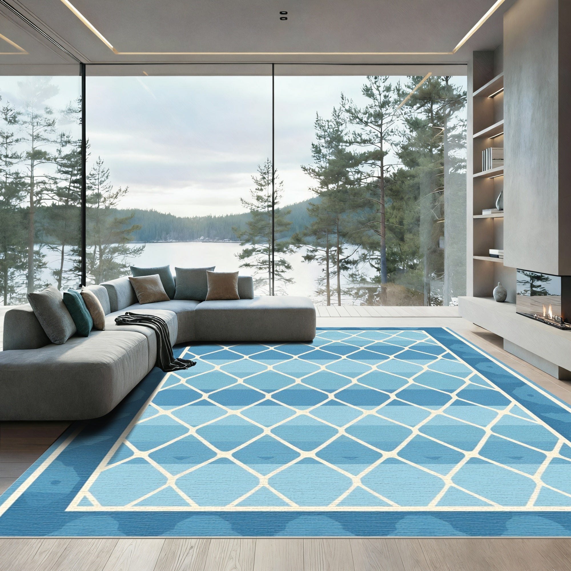 Coastal Blue Diamond Lattice Rug