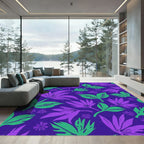 Tropical Leaves Violet Green Rug