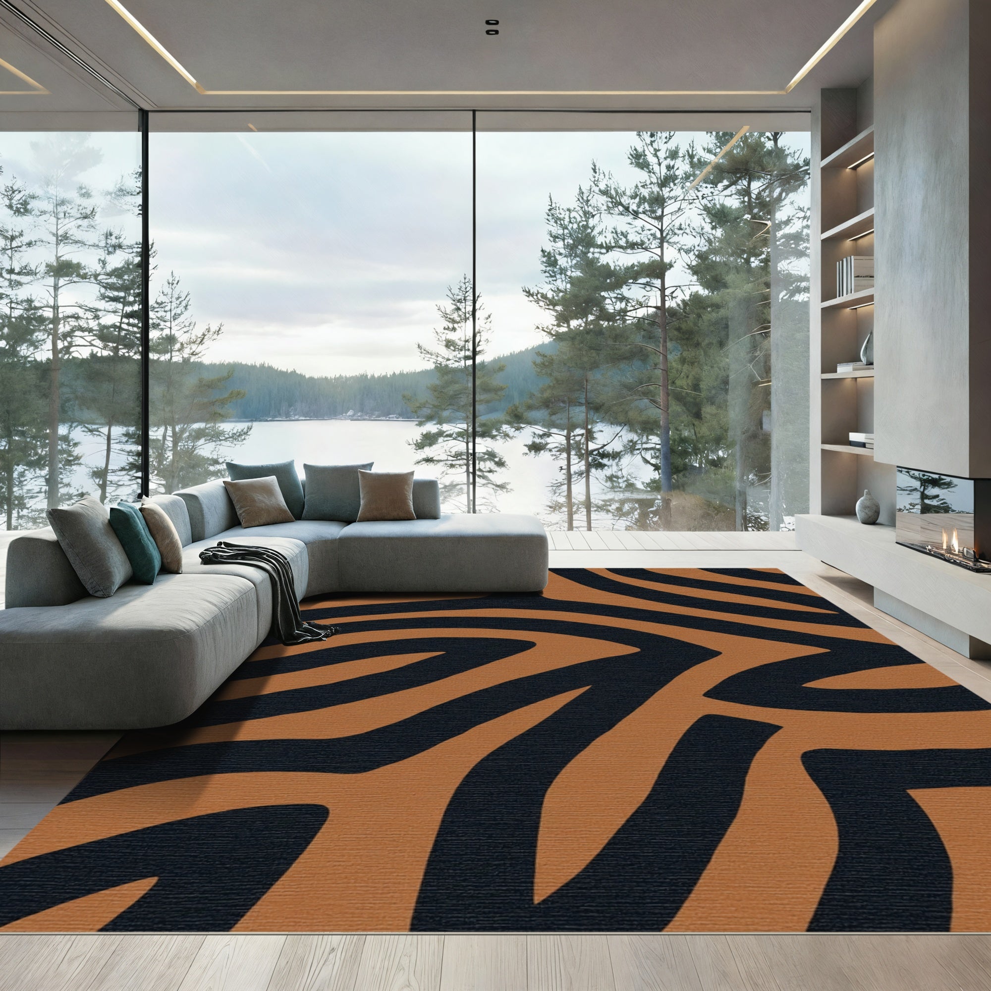 Amber And Black Wild Animal Stripe Rug