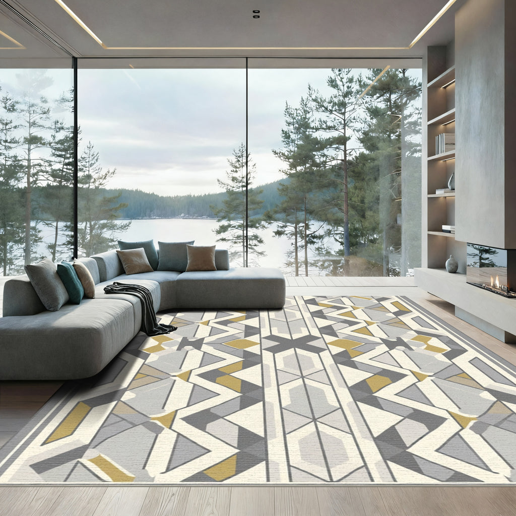Geometric Art Deco Gold Gray Rug