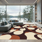 Retro Cream Brown Swirl Shapes Rug