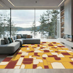 Terracotta Ochre Abstract Geometric Tiles Rug