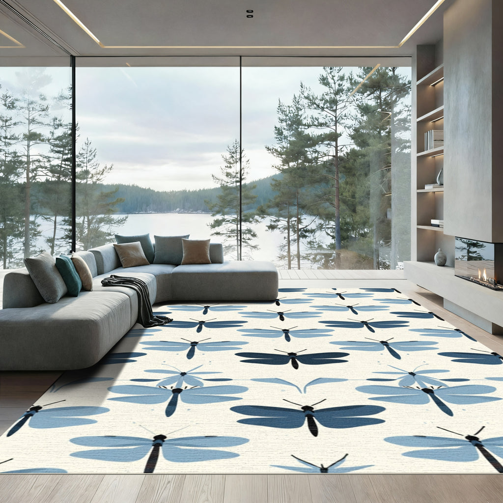 Serene Blue Dragonfly Meadow Rug