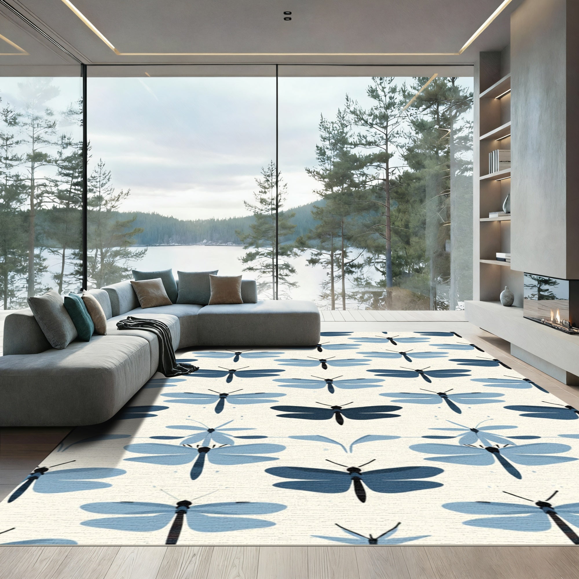 Serene Blue Dragonfly Meadow Rug