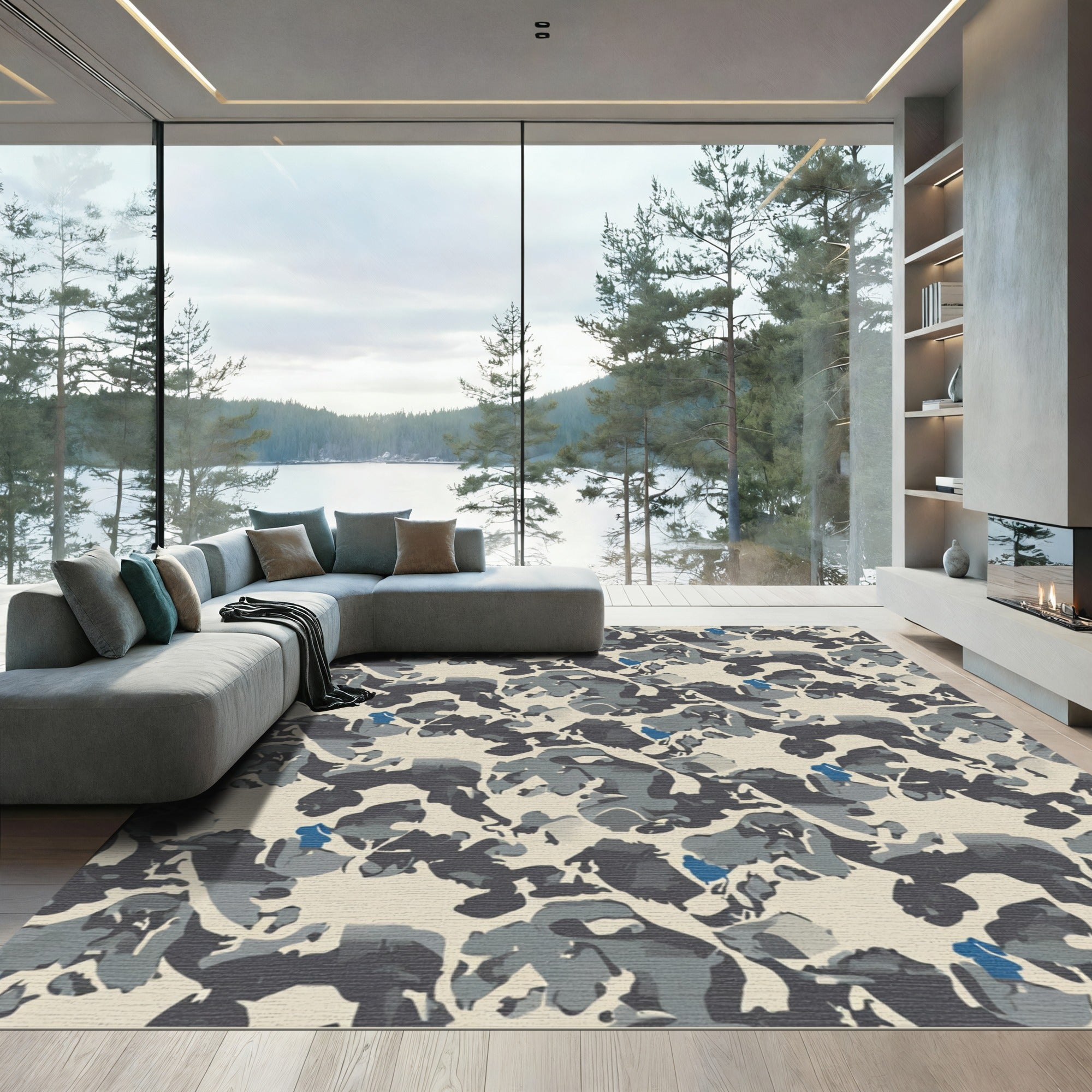 Mottled Gray Blue Abstract Shapes Rug
