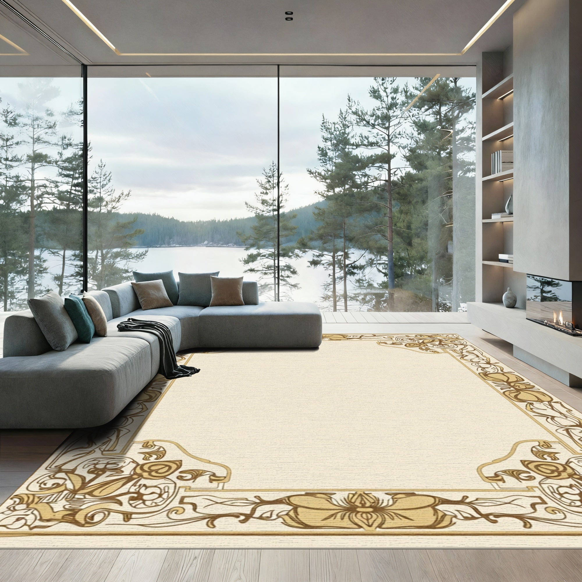 Art Nouveau Floral Botanical Frame Design Rug