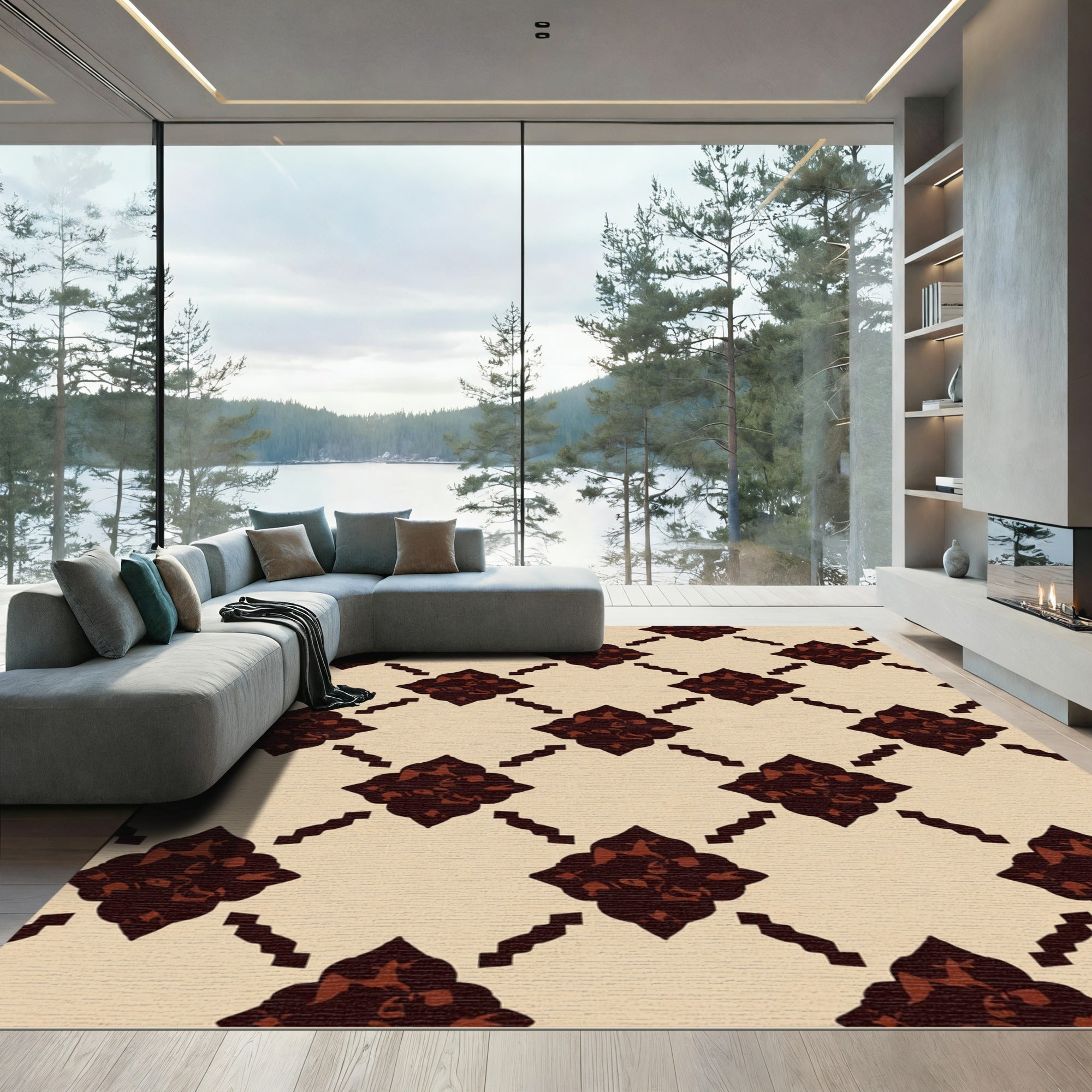 Dark Red Paisley Diamond Brocade Rug