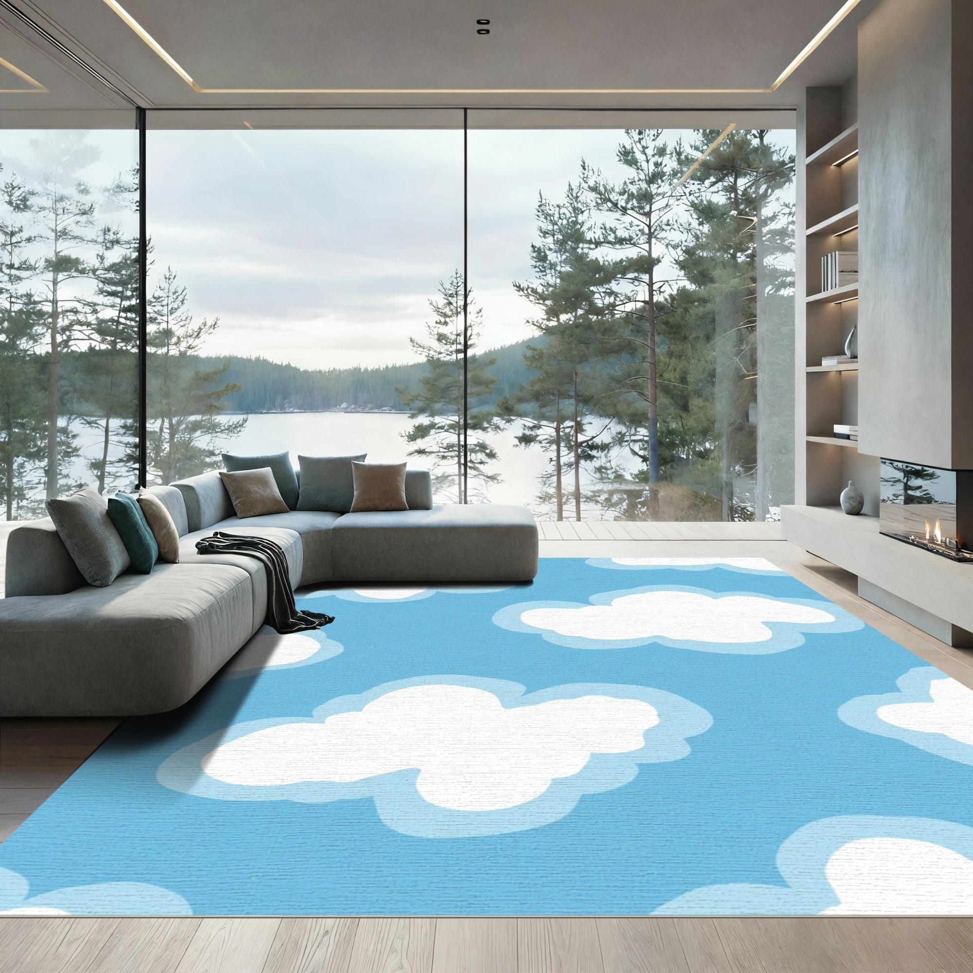 Whimsical White Clouds Blue Sky Repeat Rug