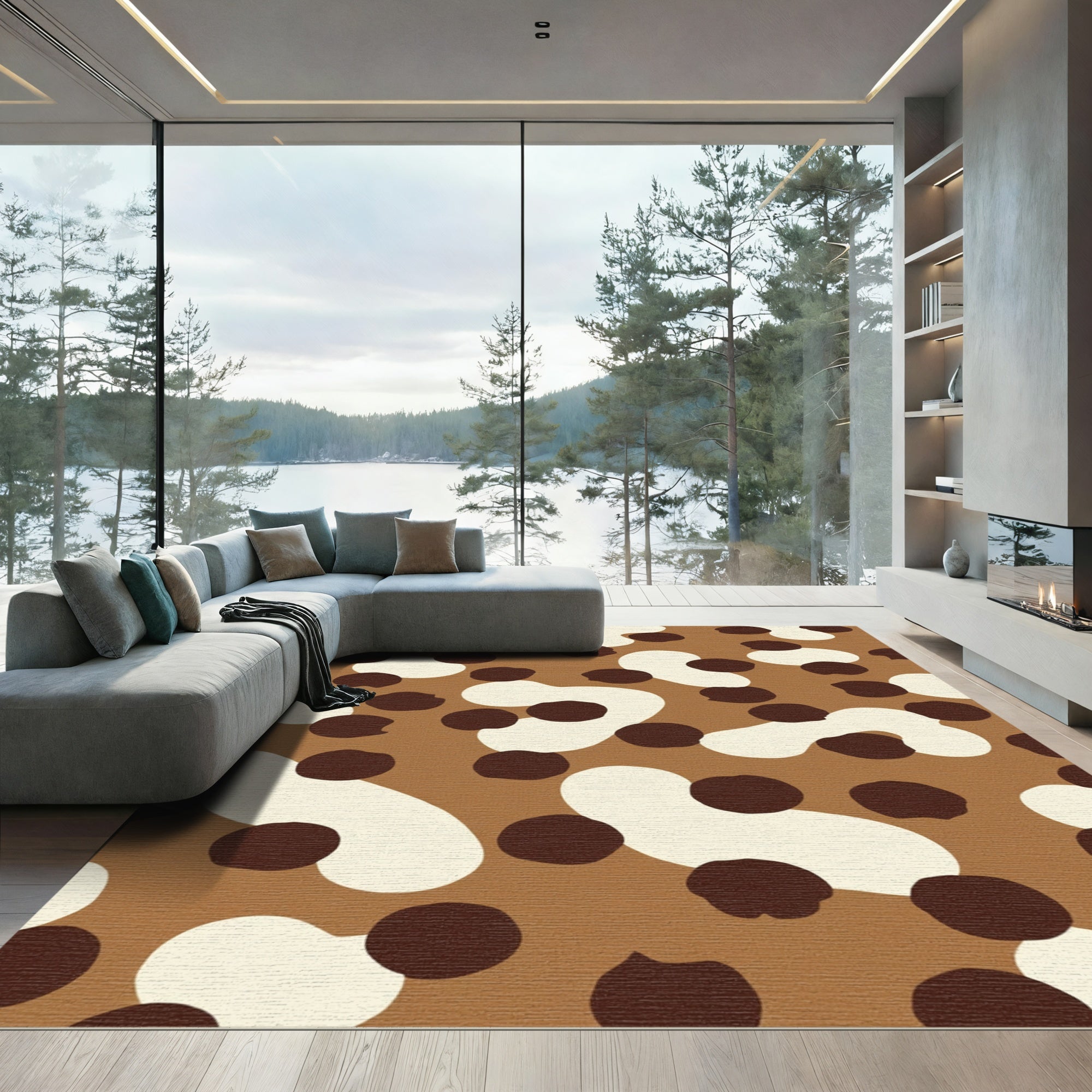 Brown Cream Spotted Blob Contemporary Rug