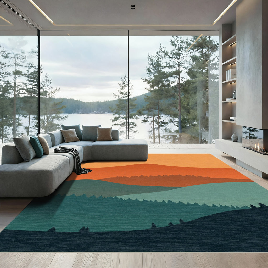 Layered Orange Teal Mountain Vista Rug
