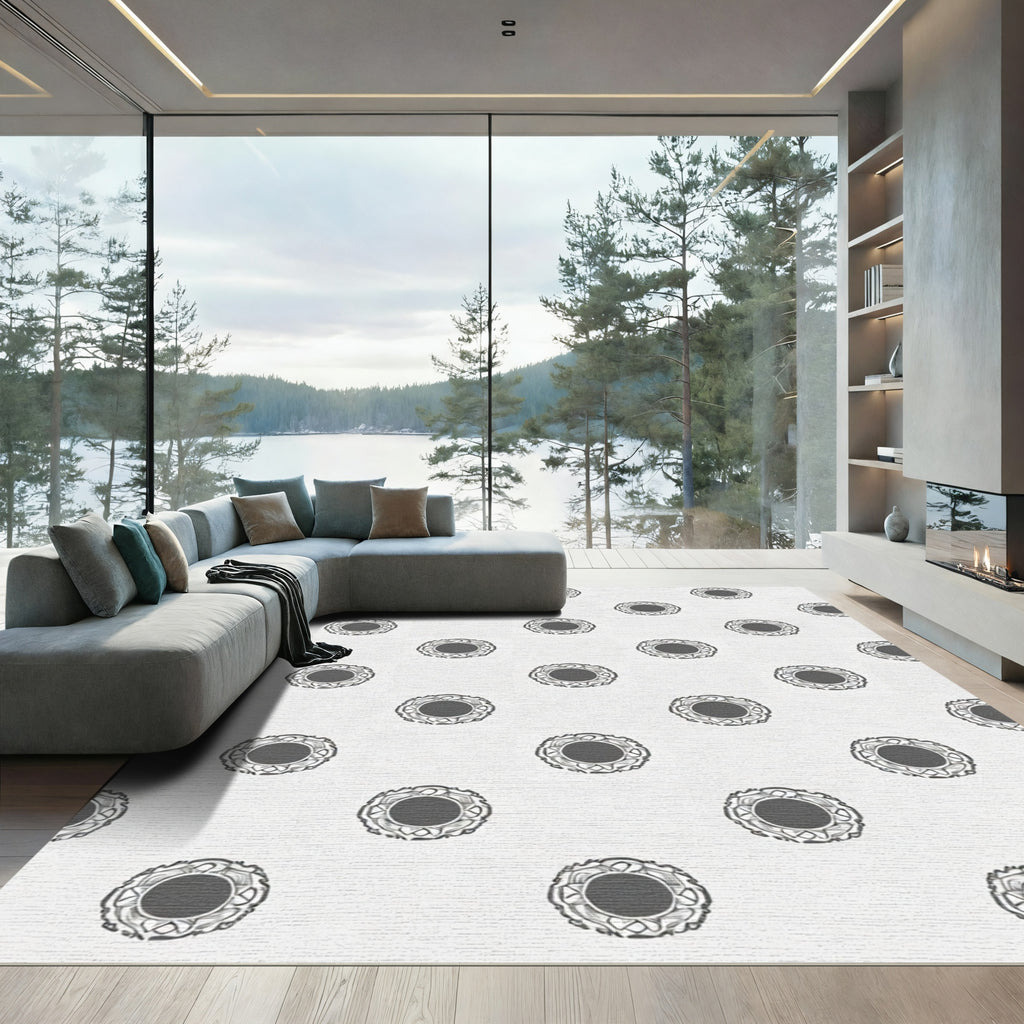Monochromatic Circular Rosette Arrangement Rug