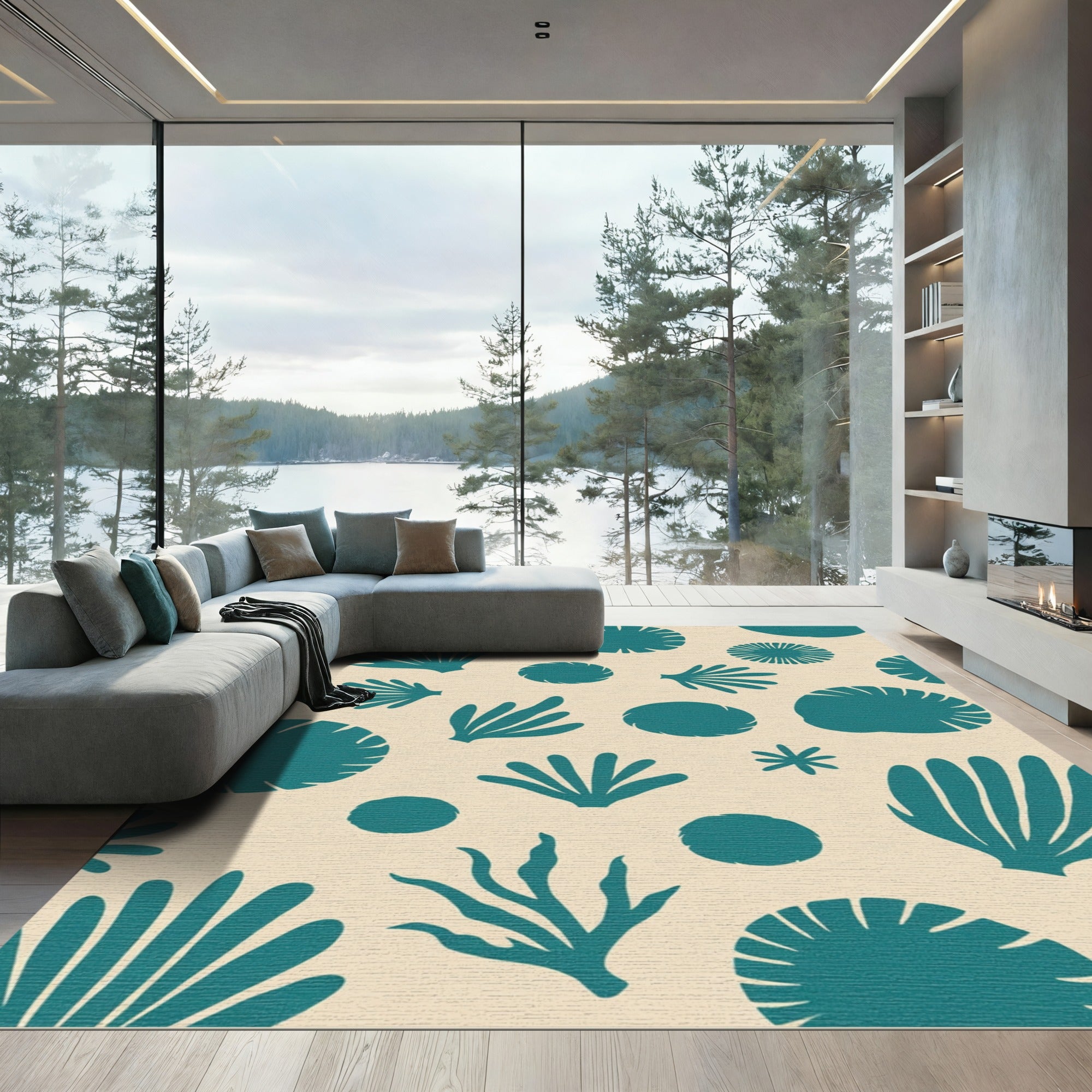 Teal Coral Marine Impressions Rug