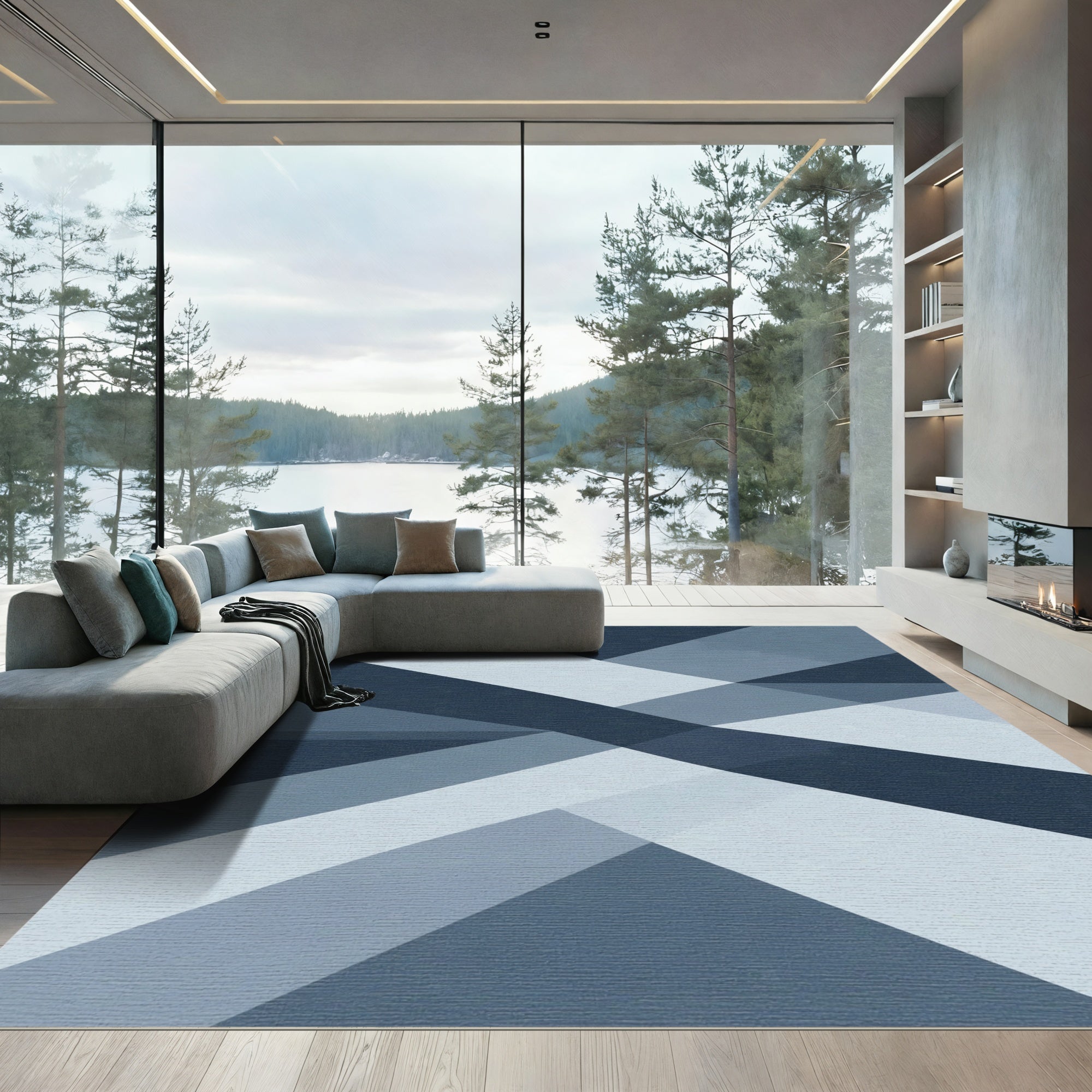 Deep Blue Geometric Fold Rug