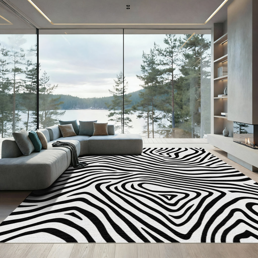 Monochrome Wavy Animal Stripes Rug