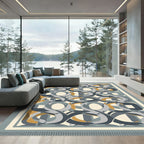 Geometric Interlocking Swirls Gold Gray Rug