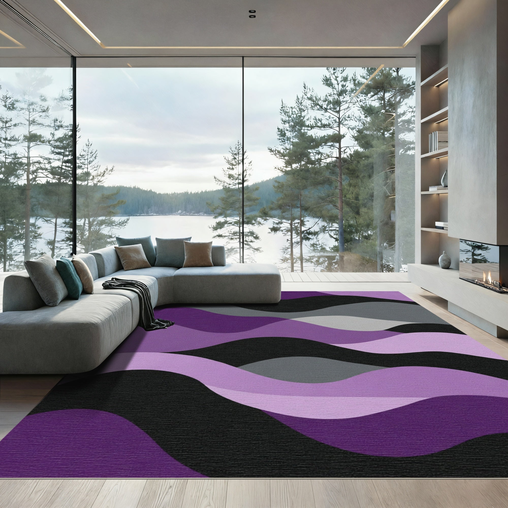 Amethyst Gray Abstract Wave Layers Rug