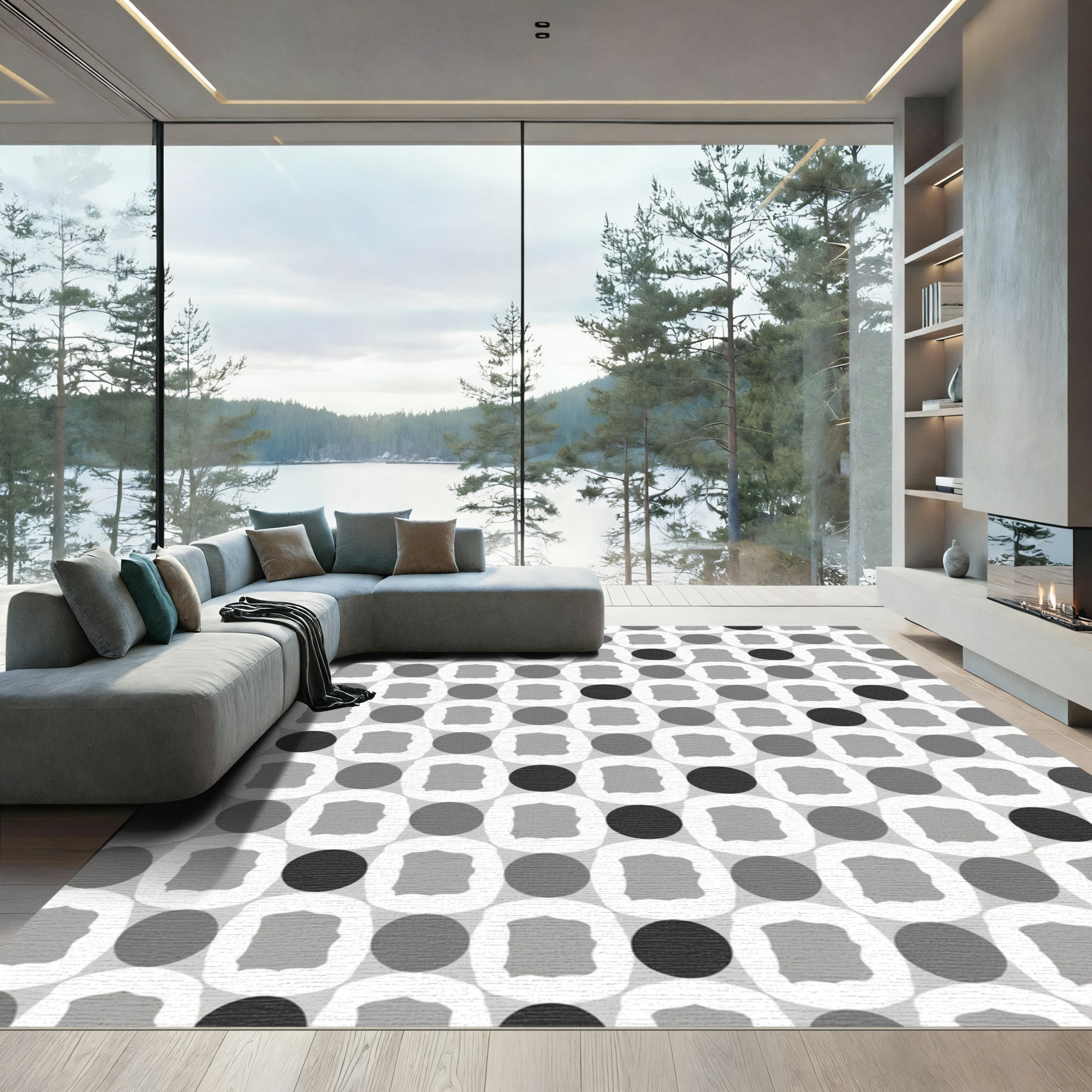 Monochromatic Geometric Circles Squares Rug