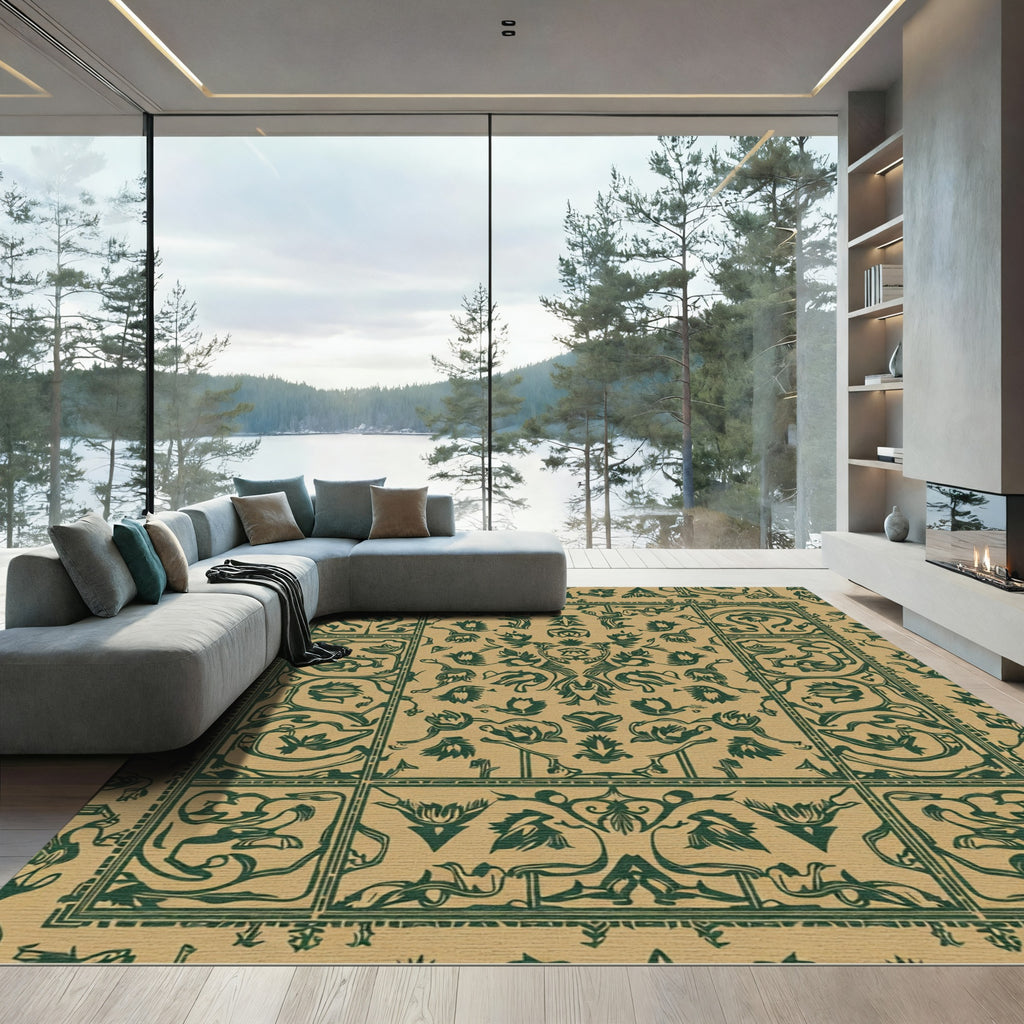 Emerald Green Floral Intricate Medallion Rug