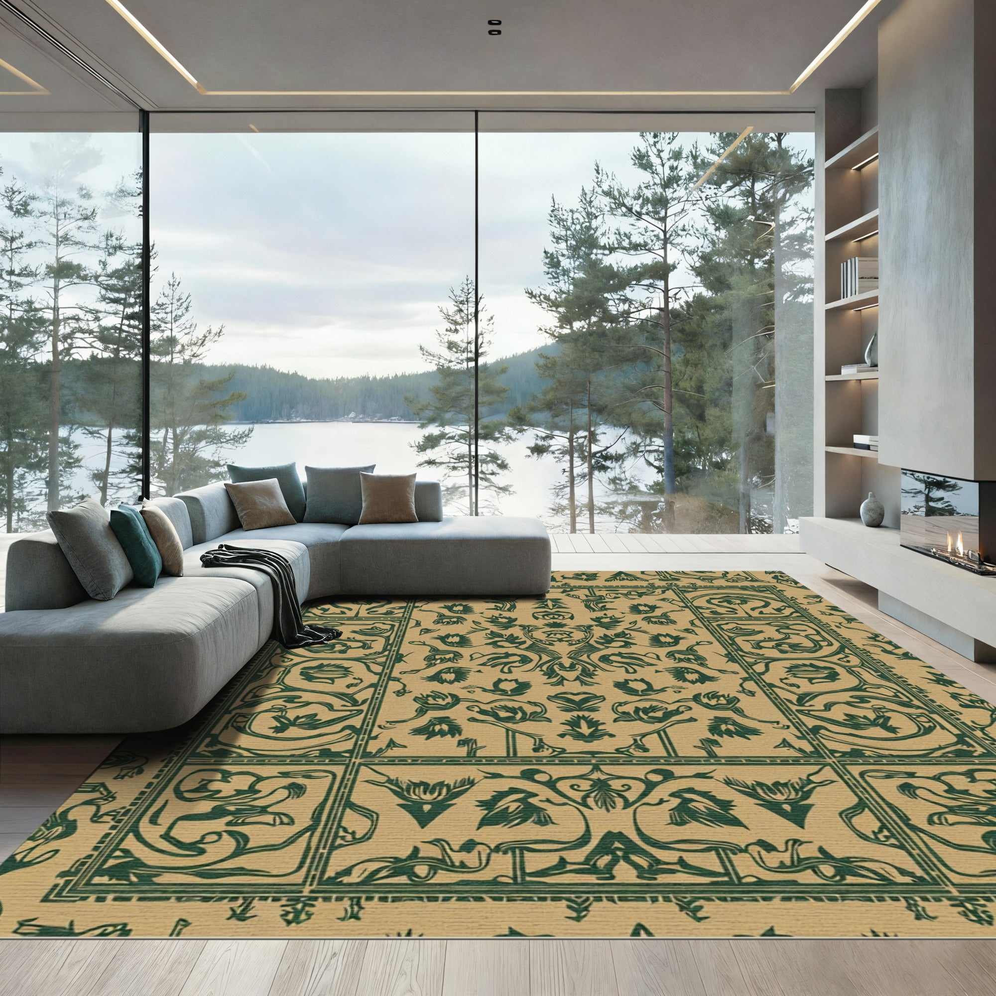Emerald Green Floral Intricate Medallion Rug