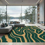 Forest Green Tan Swirl Abstract Rug