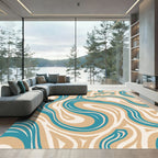 Retro Aqua Tan Swirl Rug