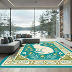 Cream Rabbit Teal Botanical Border Rug