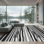Bold Black White Streaked Abstraction Rug