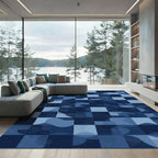 Shades of Blue Geometric Abstract Tiles Rug