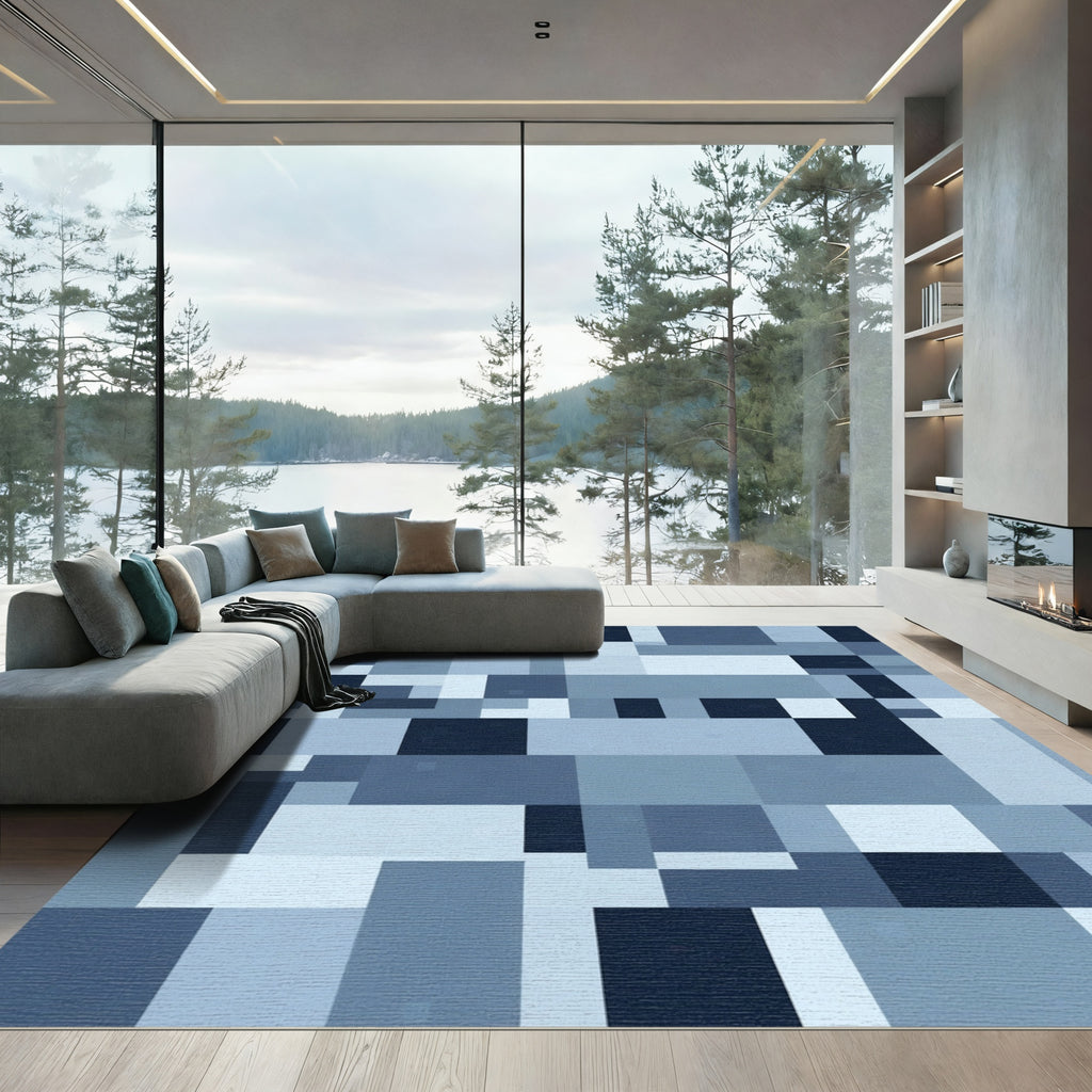 Shades Navy Rectangular Geometric Arrangement Rug