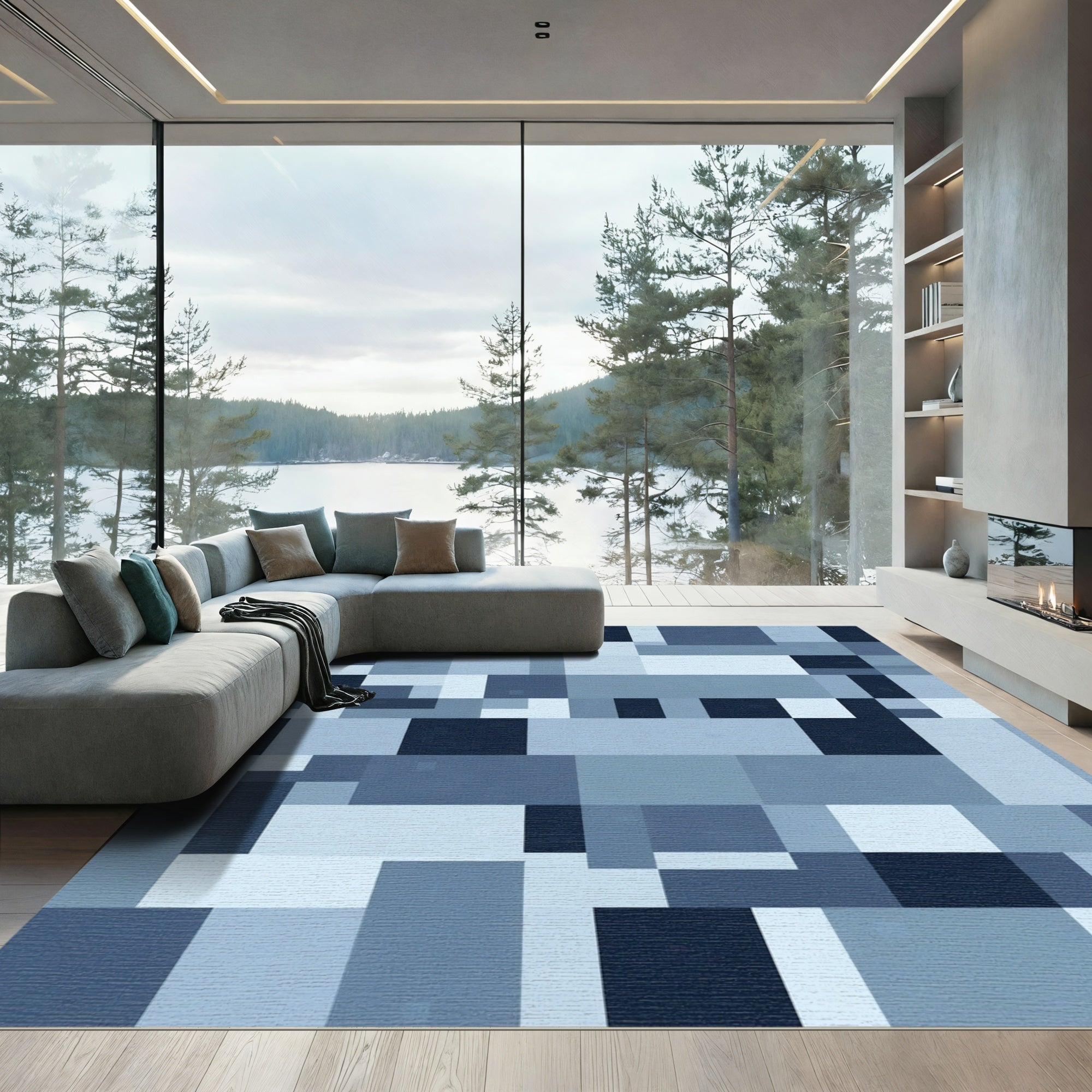 Shades Navy Rectangular Geometric Arrangement Rug
