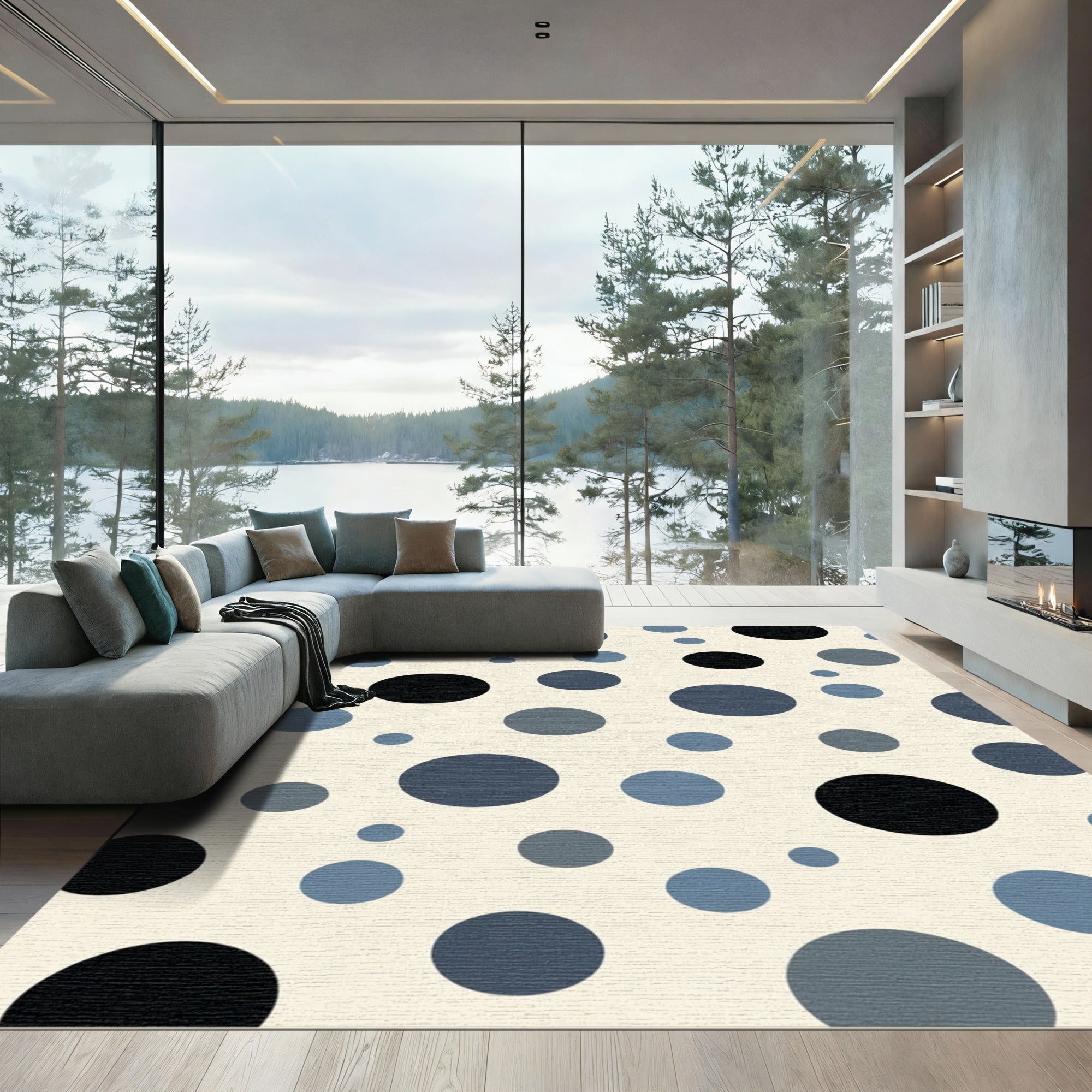 Chic Navy Blue Scattered Circles Rug