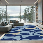Deep Blue School Fish Arrangement Rug