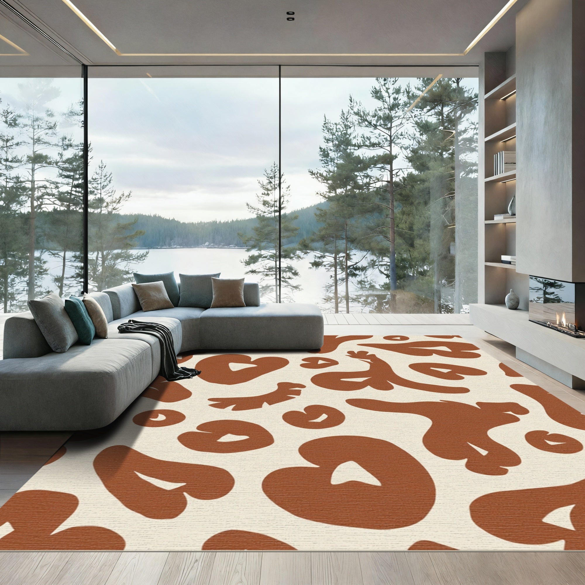 Terracotta Abstract Organic Shapes Rug