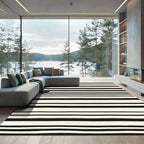 Modern Black Cream Horizontal Stripe Rug