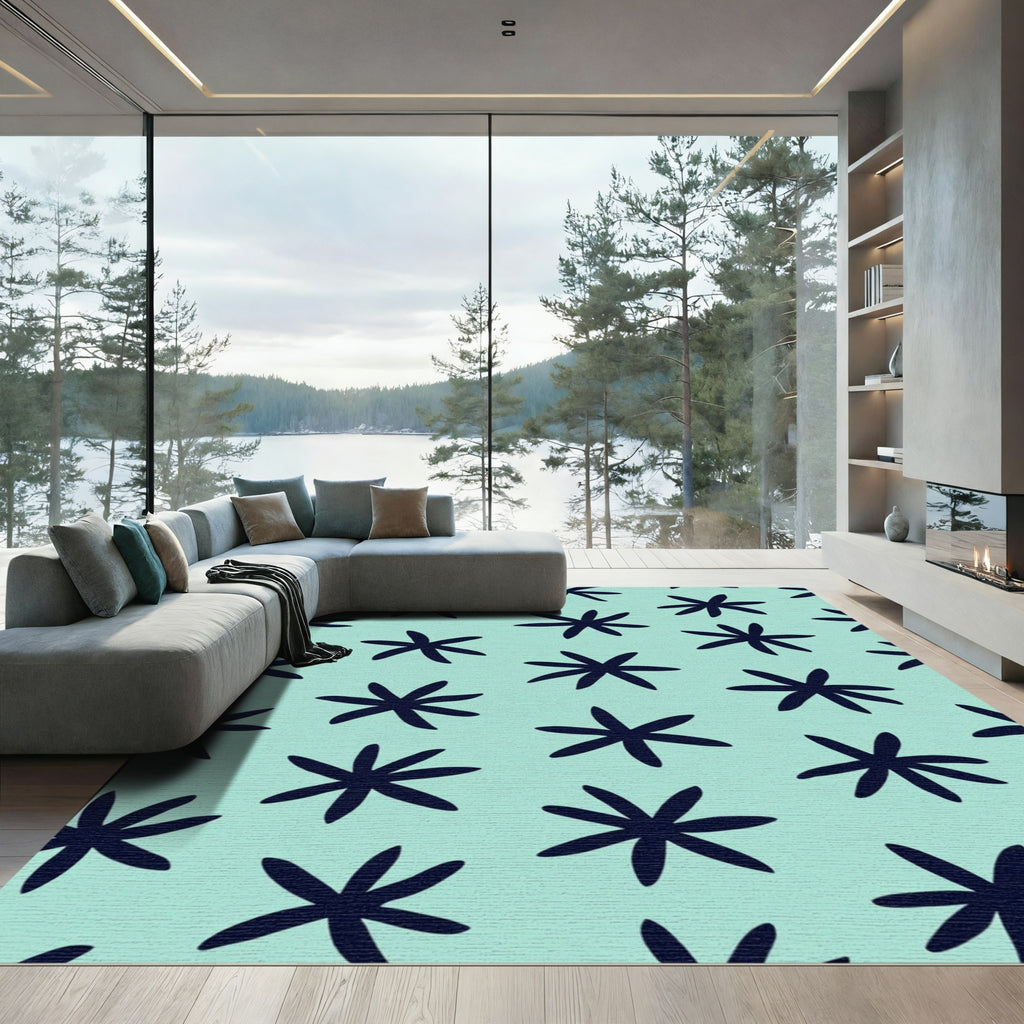 Dark Blue Starburst Aqua Field Rug