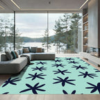 Dark Blue Starburst Aqua Field Rug